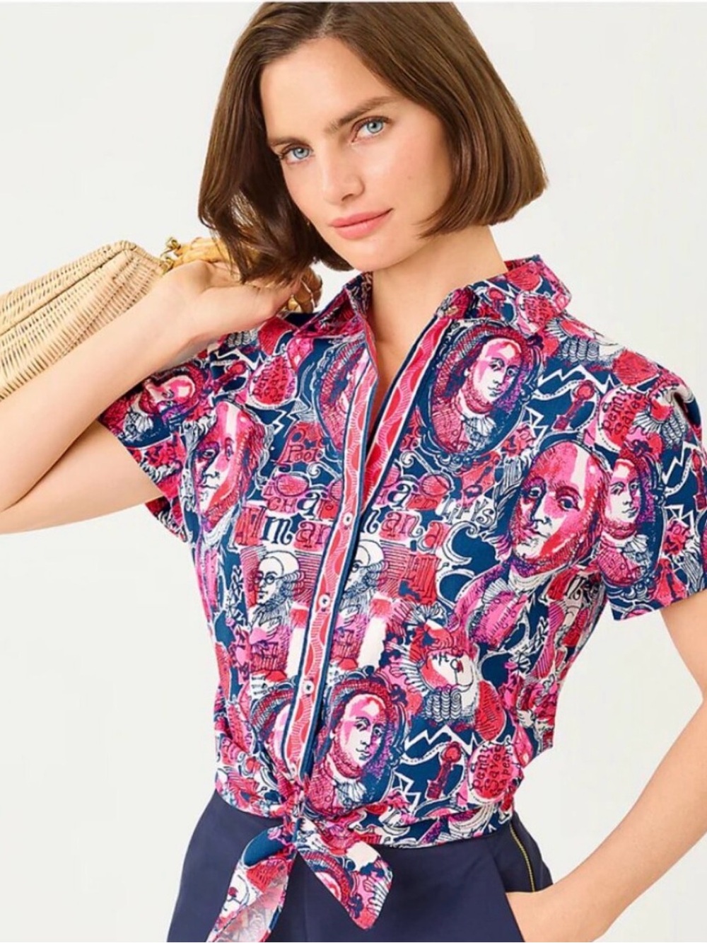 NWT. Lilly Pulitzer Blakey Tie Shirt. Starlight Navy Its A 250th Celebration